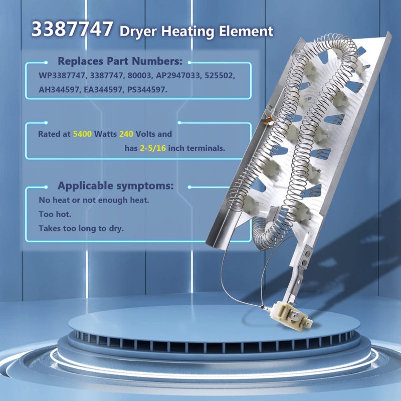 Monkemon 3387747 Dryer Heating Element & 279816 Thermostat Kit & 279973 3392519 Thermal cut-off Fuse Replacement Compatible with Kenmore, Samsung, Whirlpool, KitchenAid electric dryers and more. - Image 2